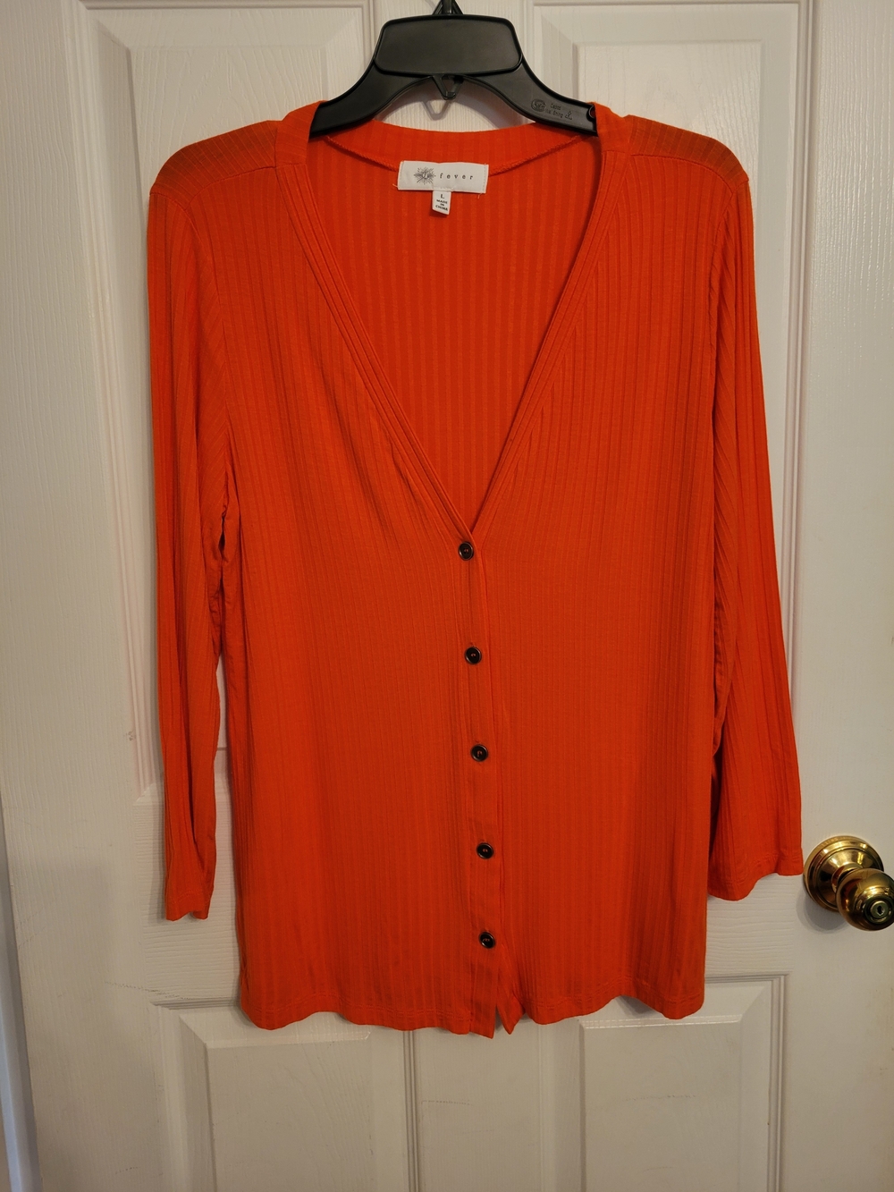 Fever Bright Orange Ribbed Button-Front Cardigan